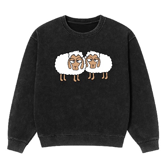 2 Sheep Tired Bored Look Team Sweet Crew Friends Mineral Wash Sweatshirts