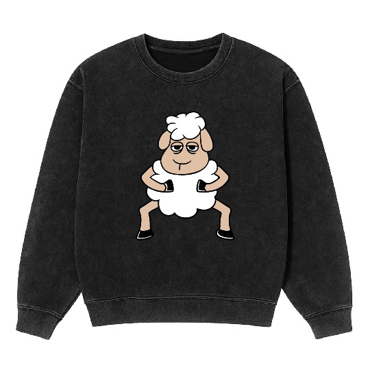 Sheep Tired Bored Look Standing Cute Cool Cartoon Mineral Wash Sweatshirts