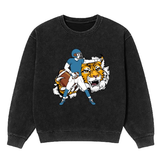 Dynamic Football Player and Tiger Illustration Mineral Wash Sweatshirts
