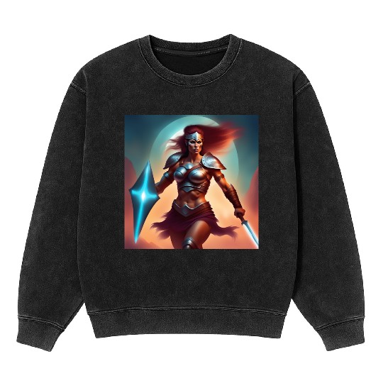 Barbarian warrior woman with magical sword Mineral Wash Sweatshirts