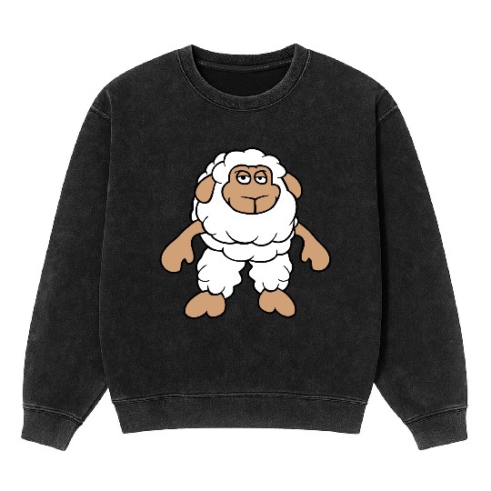 Sheep Standing Cool Bored Tired Cartoon Comic Cute Mineral Wash Sweatshirts
