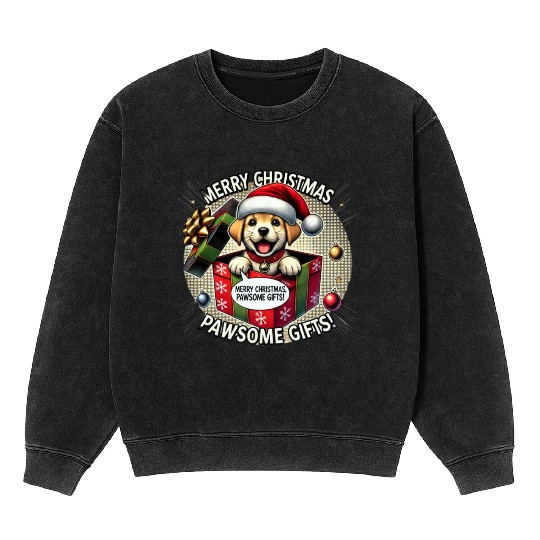 Puppy Christmas Surprise Mineral Wash Sweatshirts