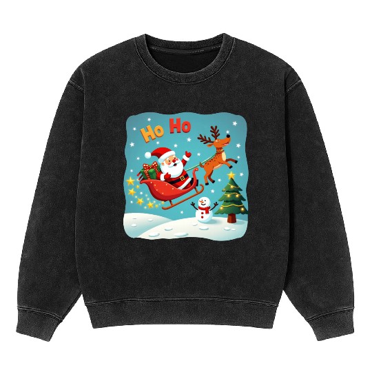 Santa Clause waving " HO-HO" Mineral Wash Sweatshirts