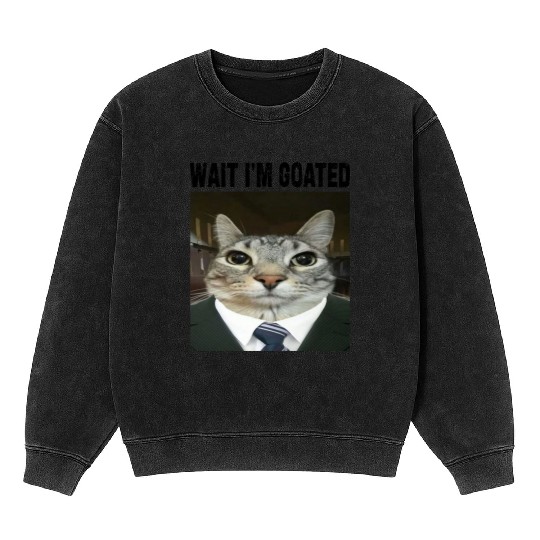 WAIT I'M GOATED Cat Meme Mineral Wash Sweatshirts Funny Casual Wear