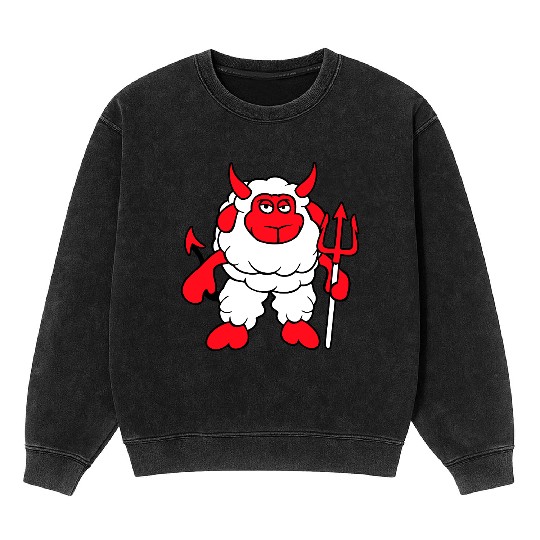 Sheep Devil Satan Hell Evil Trident Horns Cool Fun Mineral Wash Sweatshirts