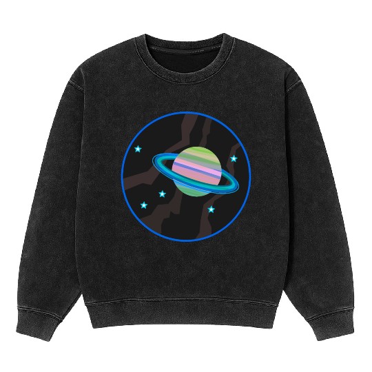 Space Stars and Planet (green and pink) Mineral Wash Sweatshirts