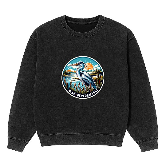 Great Blue Heron Beak Performance Retro Mineral Wash Sweatshirts
