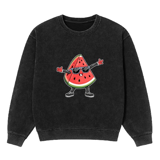 Funny Kawaii Watermelon Smiling with Sunglasses Ad Mineral Wash Sweatshirts