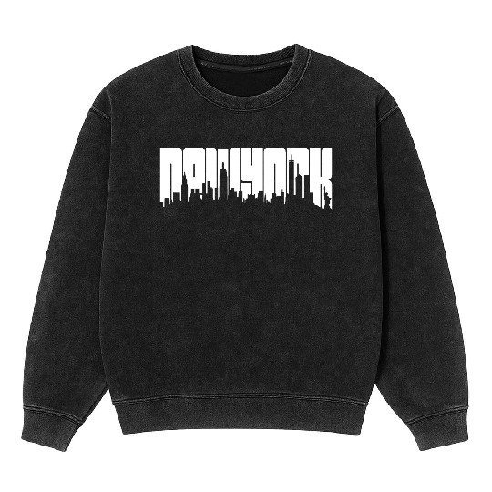 New York Skyline Typography Mineral Wash Sweatshirts