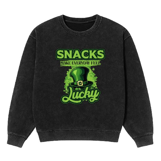 Snacks Make Everyday Feel Lucky St Patricks Day Mineral Wash Sweatshirts