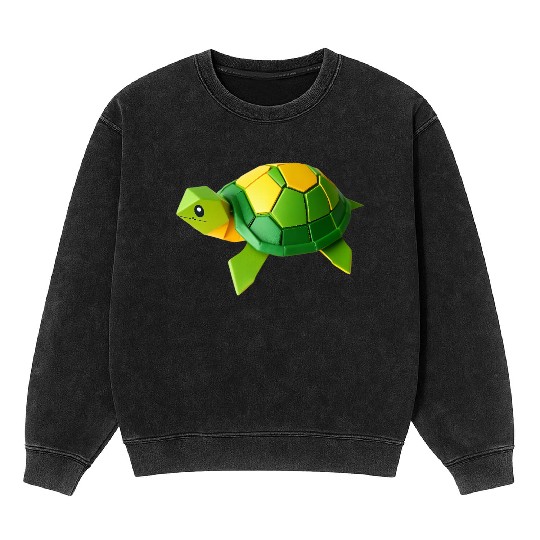 3D Origami Turtle Mineral Wash Sweatshirts