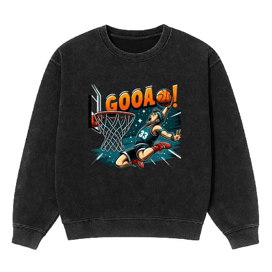 Dynamic Basketball Slam Dunk Illustratio Mineral Wash Sweatshirts