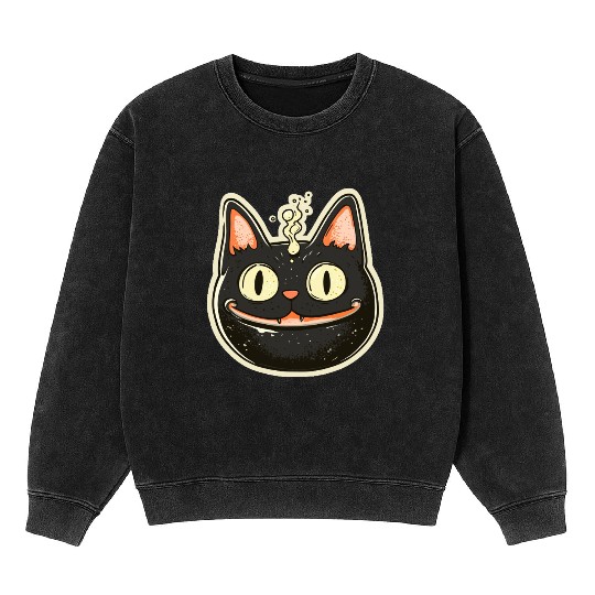 Cat Boiler Cat Witch Halloween Mineral Wash Sweatshirts