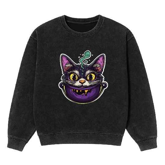 Cat Boiler Cat Witch Halloween Mineral Wash Sweatshirts