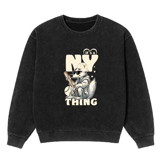 Baseball It`s a New York Thing Streetwear Fox Mineral Wash Sweatshirts