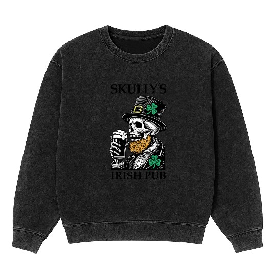 Skully's Irish Pub Skull St. Patrick's Day 2025 Sh Mineral Wash Sweatshirts