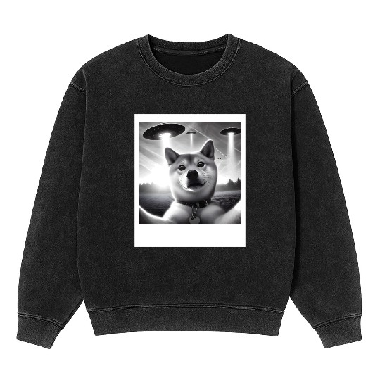 Shiba Inu Dog Dad Mom Funny Graphic Selfie UFOs We Mineral Wash Sweatshirts