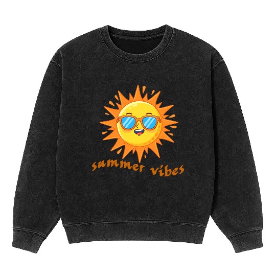 Smiling Sun with Sunglasses Summer Vibes Mineral Wash Sweatshirts