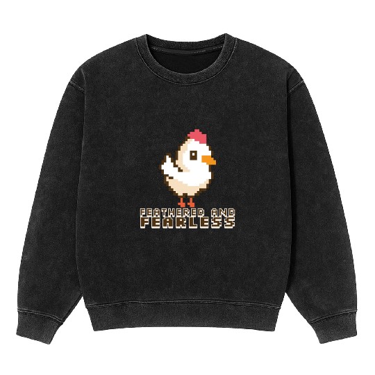 Feathered and Fearless: Bold 8-Bit Chicken Mineral Wash Sweatshirts