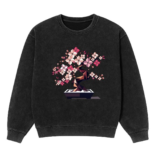 Geometric cherry blossom bonsai Mineral Wash Sweatshirts