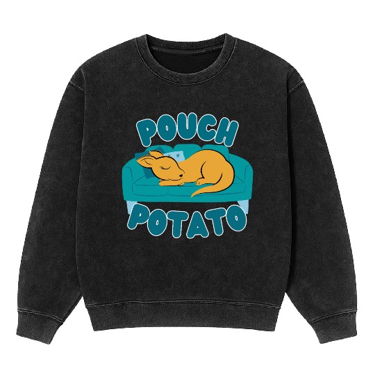 Pouch Potato Funny Cute Sleepy Kangaroo Mineral Wash Sweatshirts