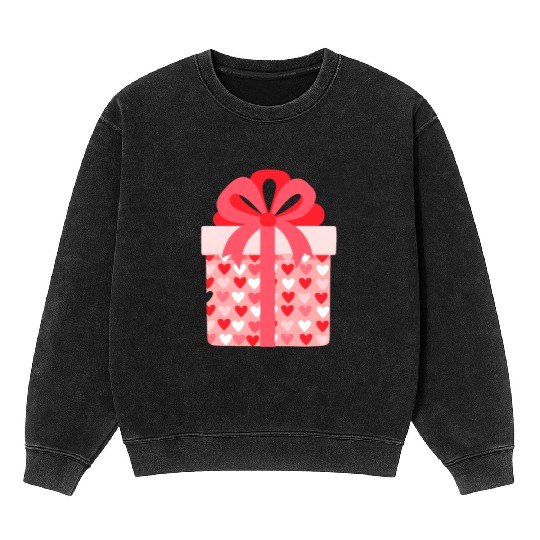 Hearts Gift Box Pattern Design Mineral Wash Sweatshirts
