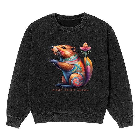 Virgo Spirit Animal Beaver Alebrije Female Mineral Wash Sweatshirts