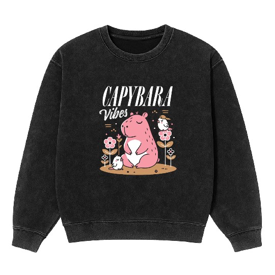 Capybara Vibes Playful Animal Design Mineral Wash Sweatshirts