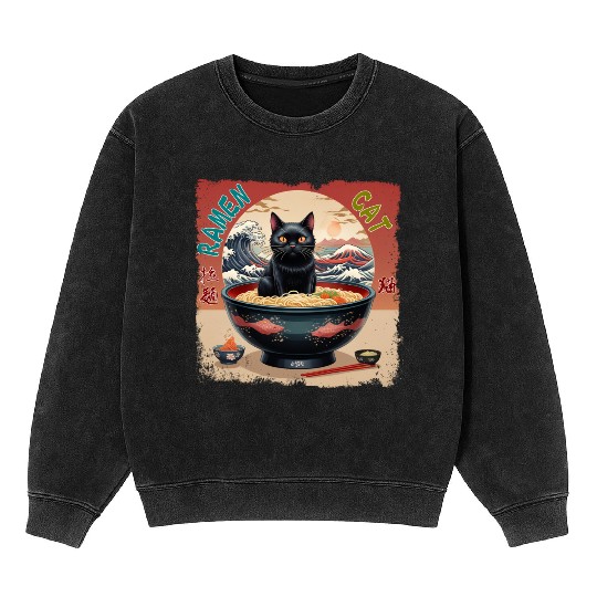 Ramen Cat Mineral Wash Sweatshirts