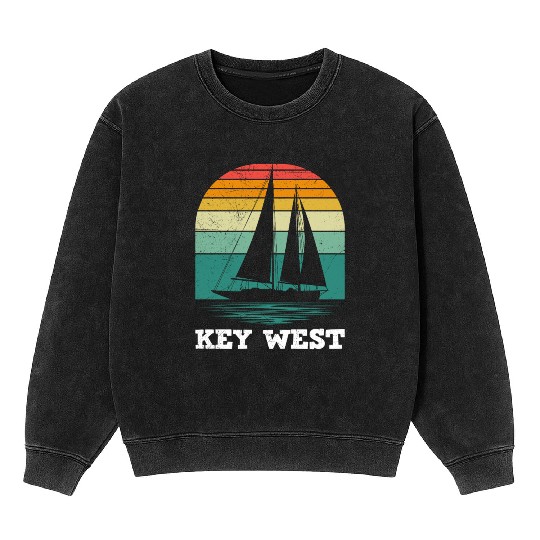 KEY-WEST FLORIDA Sailing Sunshine-State West Keys Mineral Wash Sweatshirts