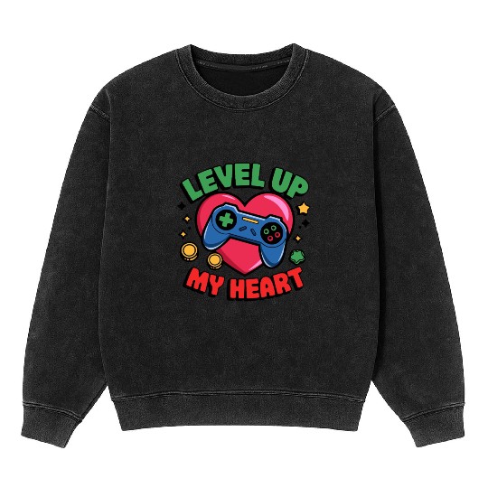 Level Up My Heart - Gaming Valentine's Design Mineral Wash Sweatshirts