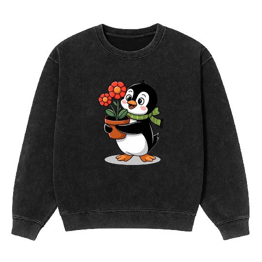Cute Penguin Gardener Garden Joyful Design Mineral Wash Sweatshirts