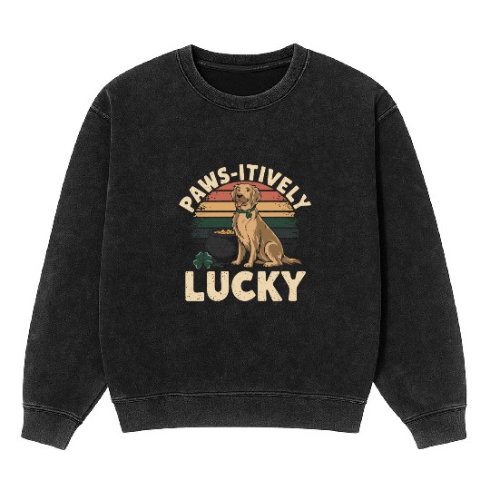 Paws-itively Lucky: Golden Retriever St. Patrick's Mineral Wash Sweatshirts