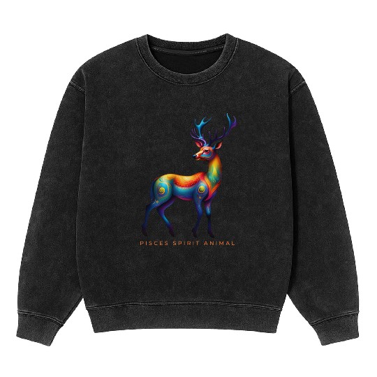 Pisces Spirit Animal Deer Alebrije Mineral Wash Sweatshirts