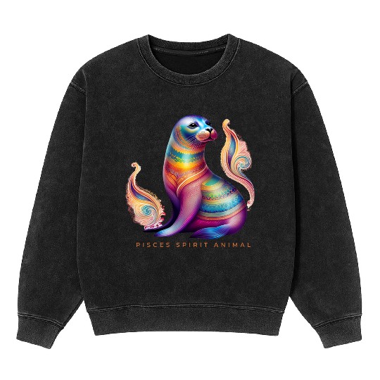 Pisces Spirit Animal Seal Alebrije Female Mineral Wash Sweatshirts