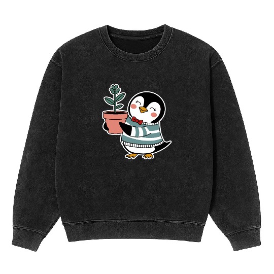 Gardending Gardener Penguin with Plant Pot Mineral Wash Sweatshirts