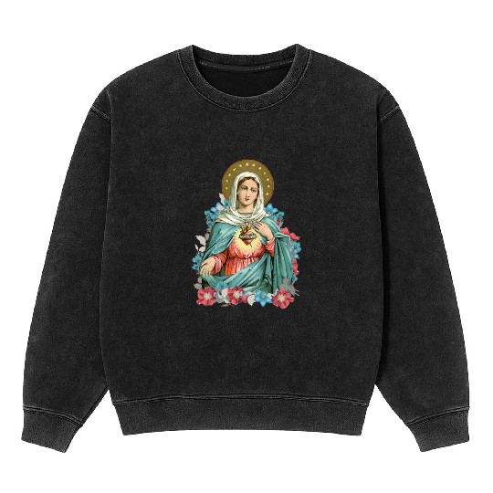 Immaculate Heart of Mary Blessed Mother Catholic Mineral Wash Sweatshirts