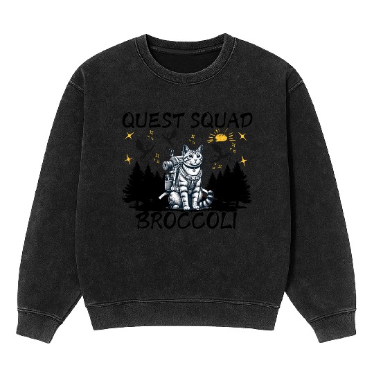 Retro Quest Fantasy Squad Broccoli Funny Cat Lover Mineral Wash Sweatshirts