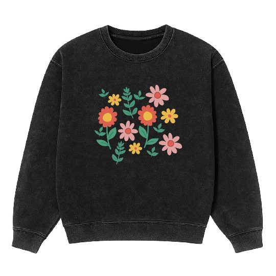 Retro Flower Garden Illustration Mineral Wash Sweatshirts