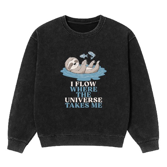 Pisces Zodiac Sloth I Flow Where The Universe Mineral Wash Sweatshirts