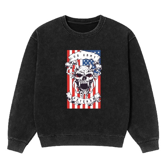 US Army Veteran Skull Mineral Wash Sweatshirts