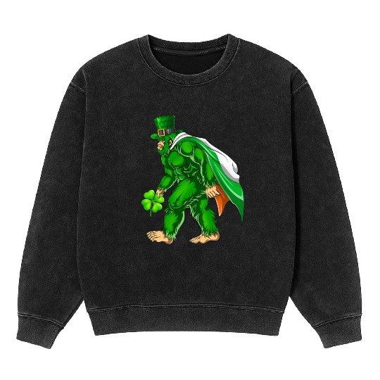 Vintage St Patricks Day Bigfoot Sasquatch Irish Mineral Wash Sweatshirts