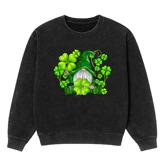 Gnome Tie Dye Shamrock Clover St Patricks Day Mineral Wash Sweatshirts