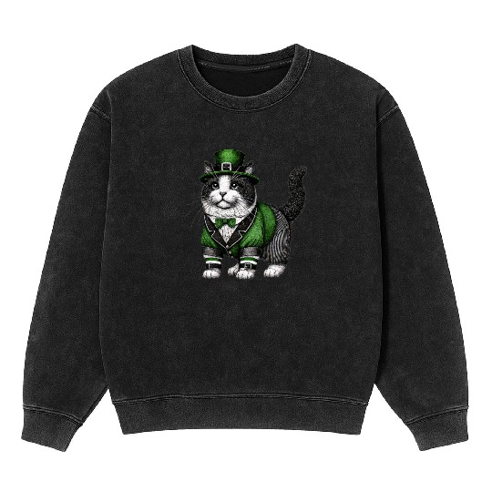 Lucky Cat in Green - St. Patrick’s Day Mineral Wash Sweatshirts