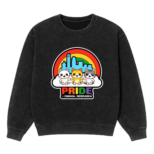 Pride of Omaha City Nebraska USA Rainbow Flag Mineral Wash Sweatshirts