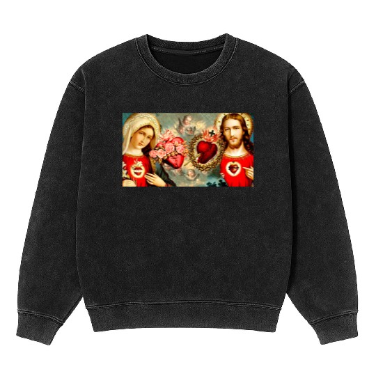 Sacred Heart and Immaculate Heart Jesus and Mary Mineral Wash Sweatshirts