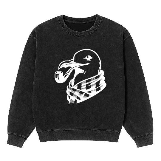 Pipe-diving Seafarer Seagull As A Coastal Motif Mineral Wash Sweatshirts