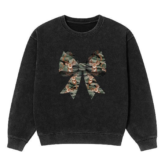 Coquette Bow Deer Hunting Hunter Camouflage Ribbon Mineral Wash Sweatshirts