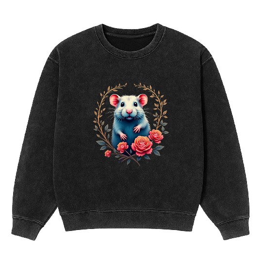 Hamster Flowers Art | Geometric Animal Design Mineral Wash Sweatshirts