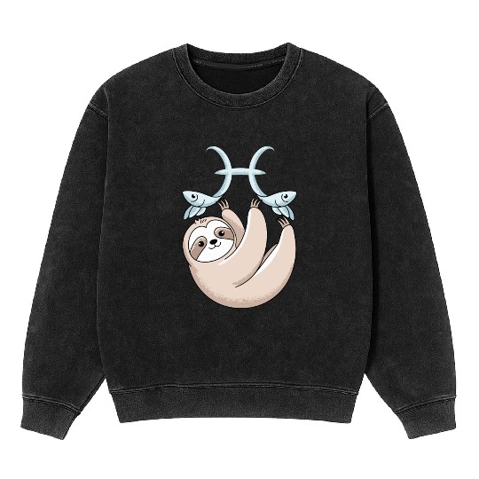 Pisces Zodiac Sloth Embracing Your Cosmic Calm Mineral Wash Sweatshirts